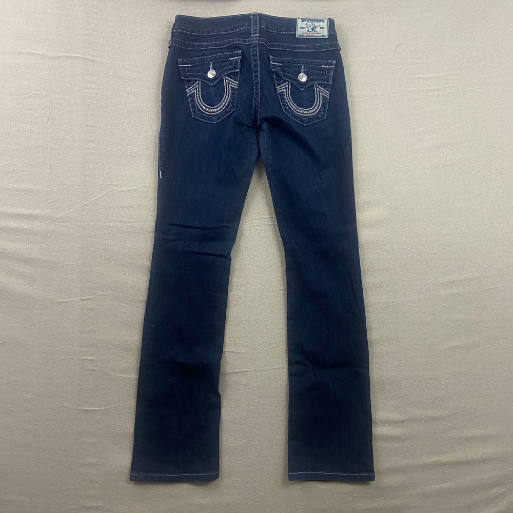 True Religion Straight Leg Jeans Womens 27 Dark Wash Horseshoe Contrast‎ Stitch